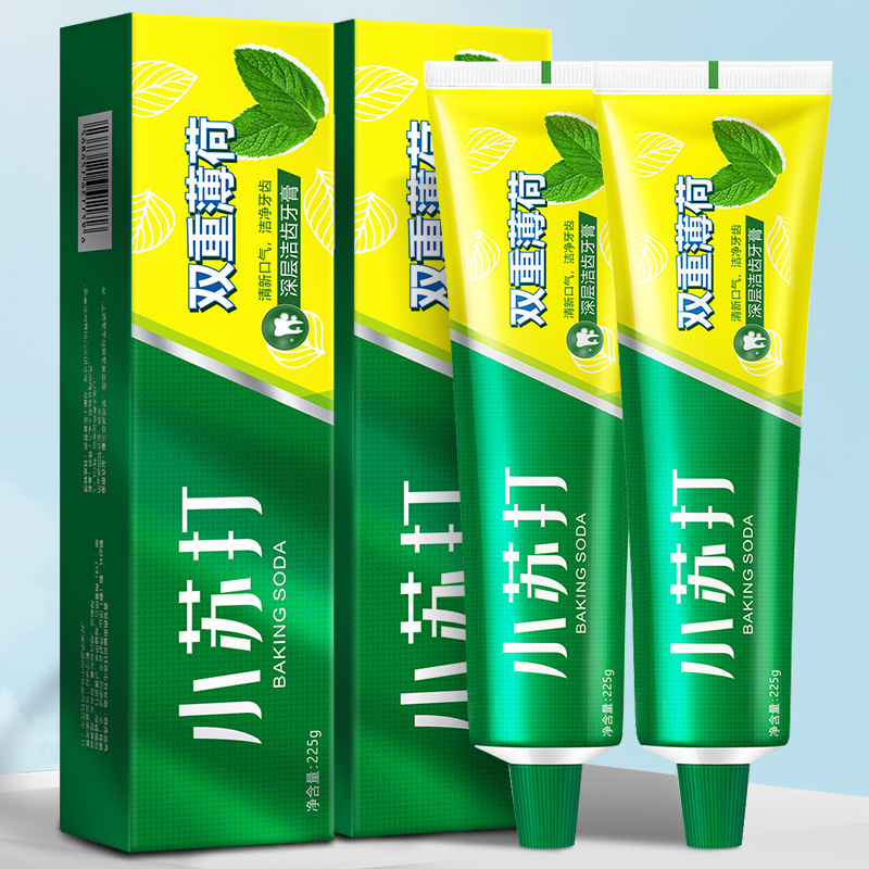 [Registro aprobado] gran capacidad 225 g pasta de dientes de bicarbonato de sodio aliento fresco doble menta fabricante de pasta de dientes image 1