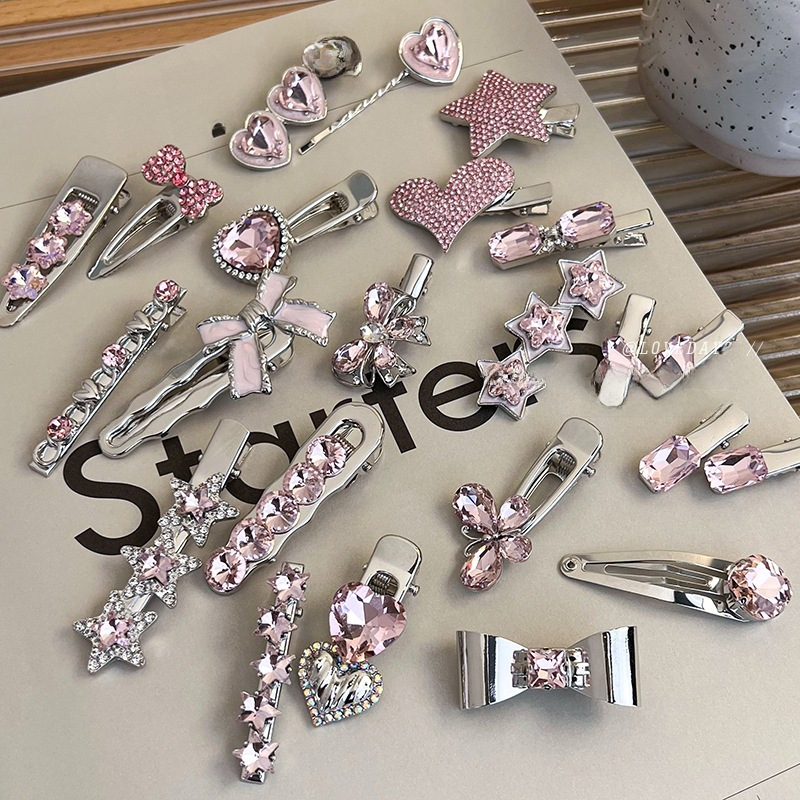 Fermaglio capelli cuore rosa con strass stile coreano alla moda_voghion.com