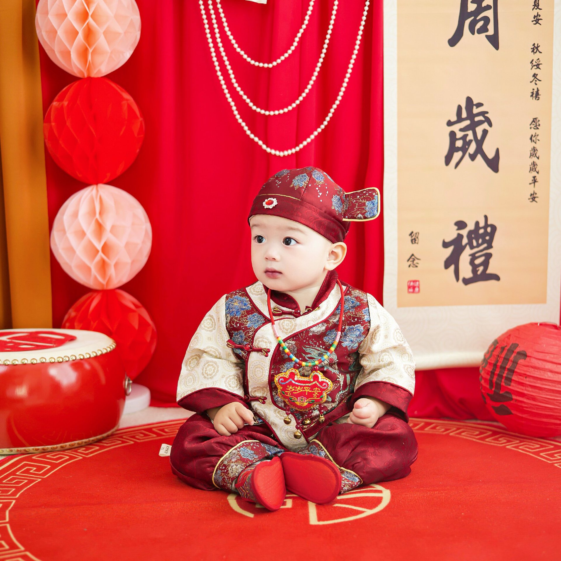 男宝宝周岁礼服春秋中式古风唐装喜庆衣服生日一周岁宴抓周拜年服