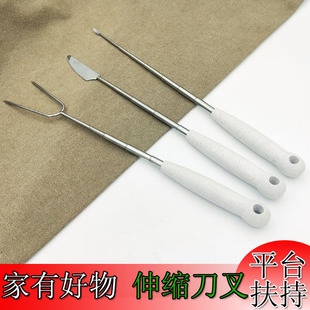 New factory direct barbecue knife and fork stainless steel telescopic knife and fork stove barbecue fork knife portable household knife and fork