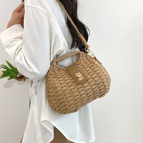 Summer Popular Beach Small Bags 2024 New Fashion Women's Handbag Grass Weave Bag High-End Style Versatile Crossbody Bag