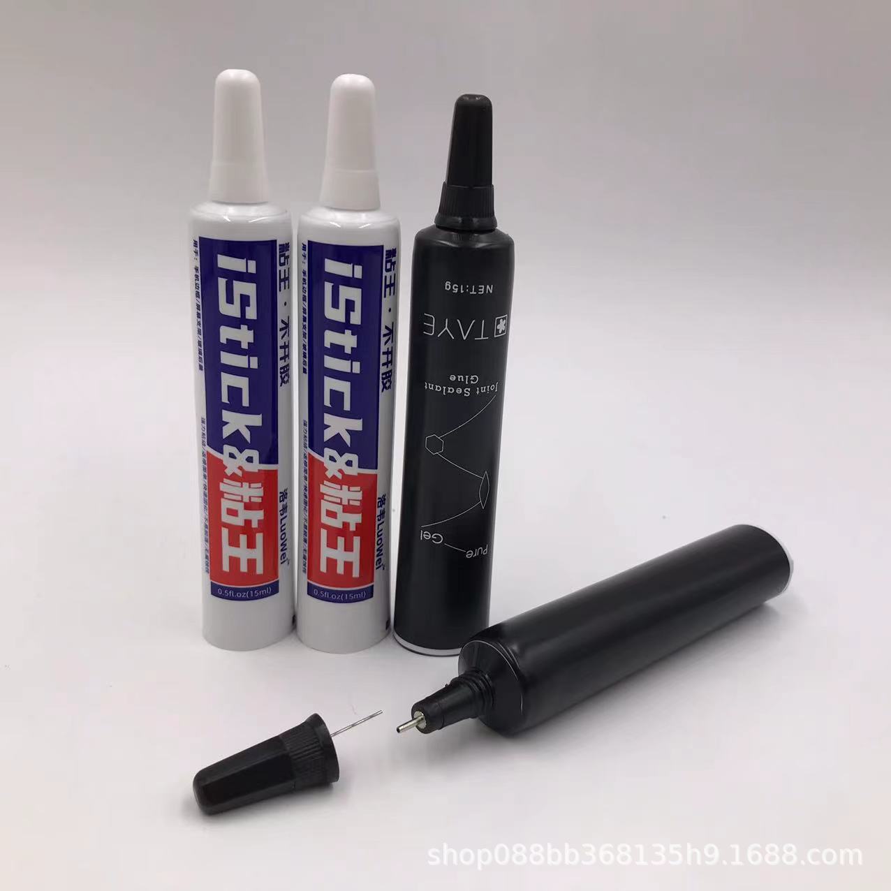 厂家直供15克手机胶水粘钻胶自带针嘴铝塑复合软管包装
