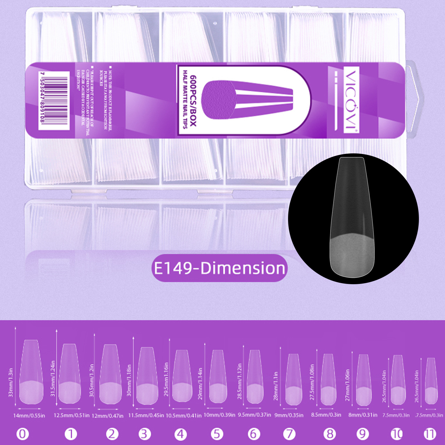 Transfronterizo nuevo arte de uñas pieza de uñas talla-libre de molienda delgada mitad esmerilado sin costuras europeo y americano helado dedo falso 600 piezas pieza de uñas al por mayor