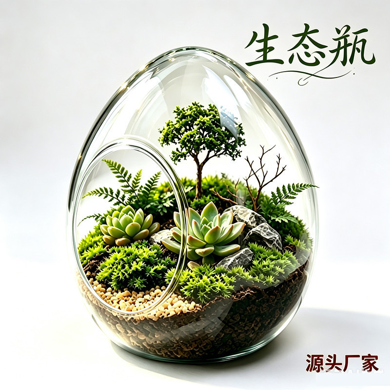 Micro-Landscape Egg-Shaped Glass Vase Transparent Succulent Plant Moss Ecological Bottle DIY Material Kit Potted Plant Decoration