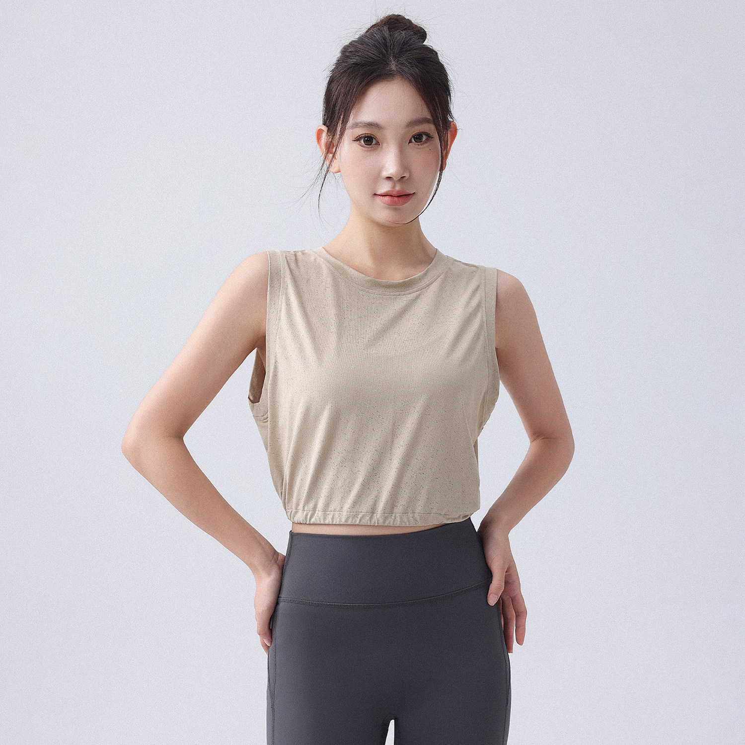 Quick-dry sports vest for women, loose-fitting yoga top, drawstring tennis fitness shirt, lightweight and cool summer running top