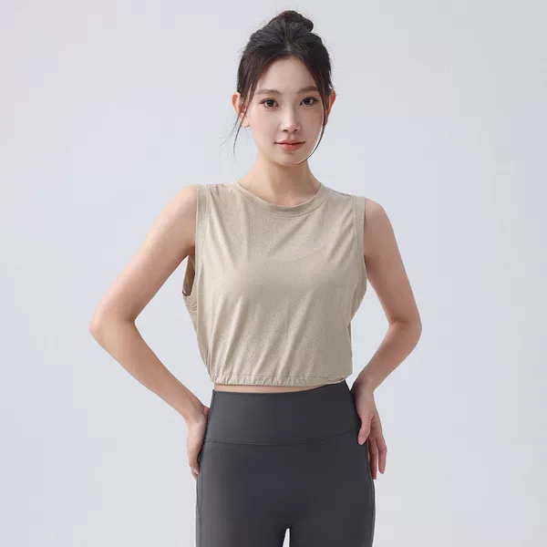 Quick-dry sports vest for women, loose-fitting yoga top, drawstring tennis fitness shirt, lightweight and cool summer running top
