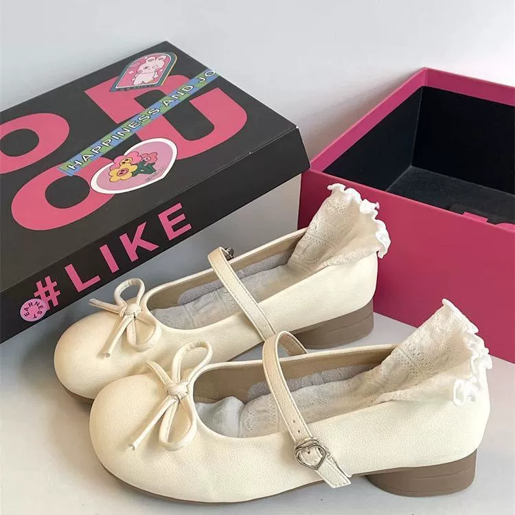 Одиночная обувь с юбкой Французские легкие туфли с одним ртом ретро с круглой головой Mary Jen Женские туфли 2025 Лето-осенний новый стиль