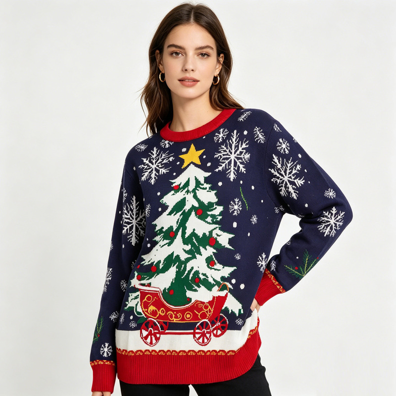 Source Factory Christmas Jacquard Sweaters for Men and Women, Couples, European and American Style Loose Lazy Pullover Knitwear Wholesale Customization Source Factory Christmas Jacquard Sweaters for Men and Women, Couples, European and American Style Loose Lazy Pullover Knitwear Wholesale Customization