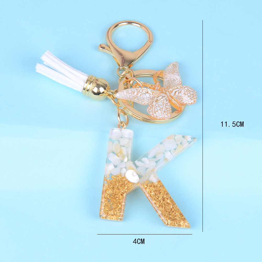 跨境流行蝴蝶流苏钥匙链时尚优雅字母钥匙扣女士背包钱袋钥匙吊饰