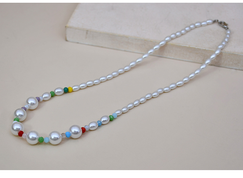 retro metal pearl color crystal clavicle chain necklace femalepicture4