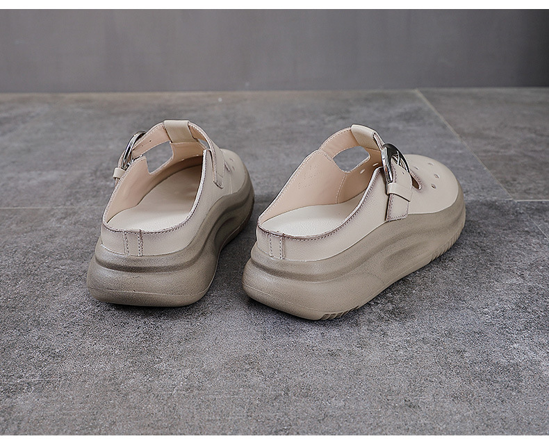 Dép xỏ ngón nữ da bò đế dày phong cách Birkenstock — màu be chi tiết 12