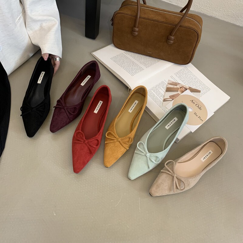 French-Style Suede Pointed-Toe Hidden Heel Commuter Shoes for Women, 2026 New Autumn Bowknot Shallow Work Shoes French-Style Suede Pointed-Toe Hidden Heel Commuter Shoes for Women, 2026 New Autumn Bowknot Shallow Work Shoes