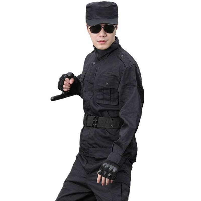 봄과 가을 검은 훈련 의류 세트 착용 방지 통기성 작업 의류 위장 의류 남성 및 여성 군 유니폼 군사 훈련 의류 보안 의류