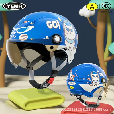 Motosiklet kaskı (dəbilqə) Protection 3C Certified Boys and - summer-style-starry-blue-cool-kitten-light-silver-short-lens