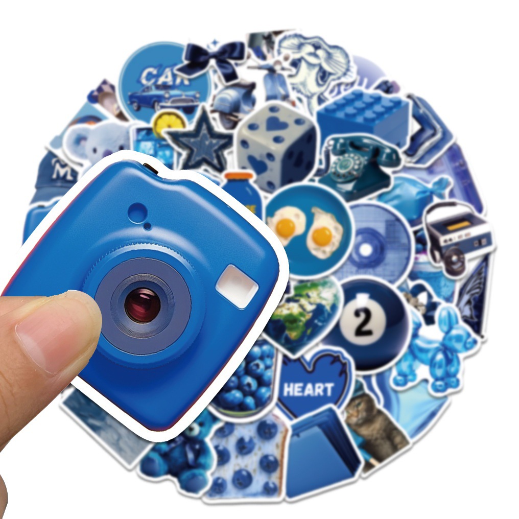 50 pieces dark blue ins style diy phone case stickers decorative notebook skateboard water cup waterproof PVC cross-border stickers