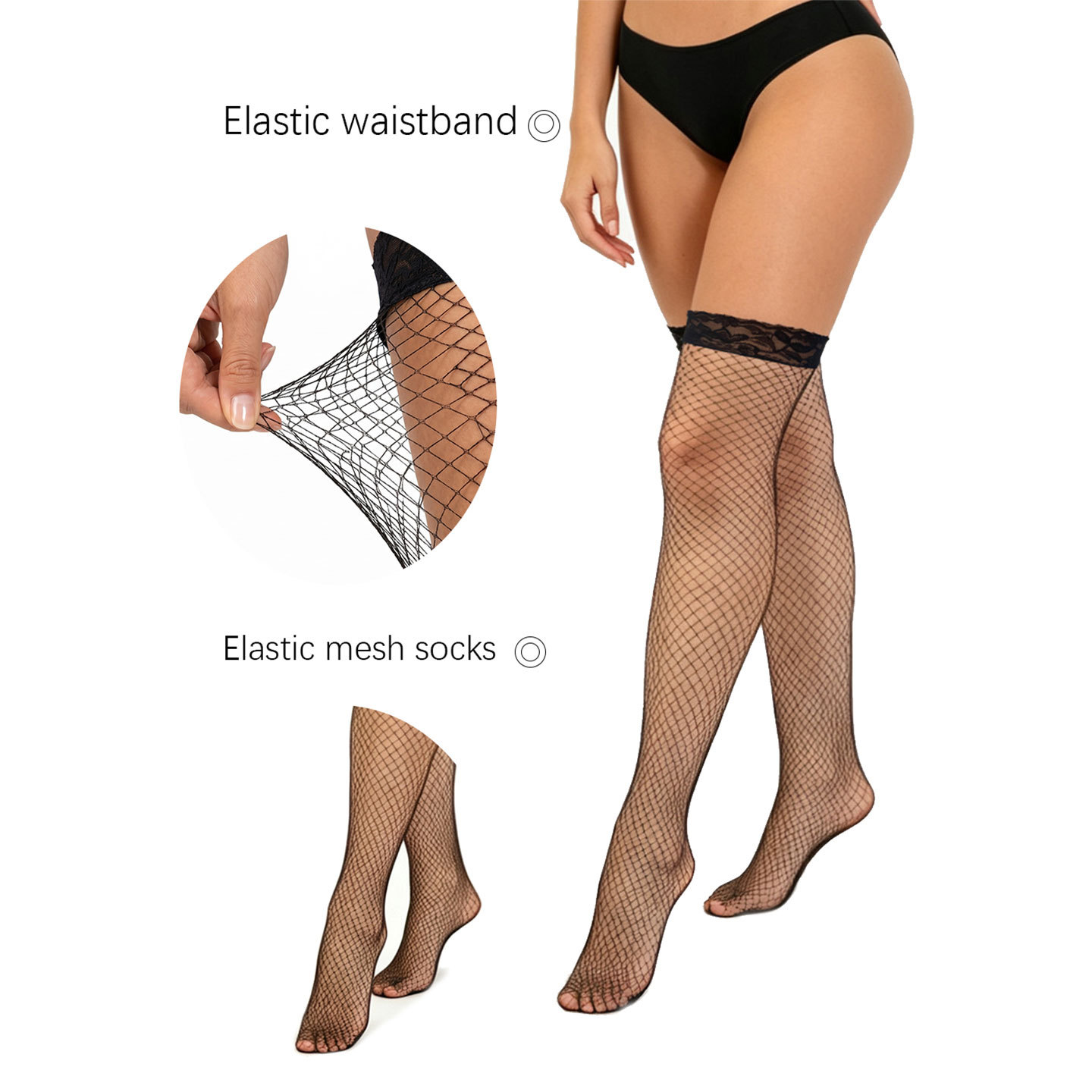 Transfronterizo para mujeres sobre la rodilla medias elásticas mallas pantalones huecos de seda negra europeas y americanas medias de red de pesca