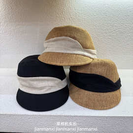 日系简约老钱风透气渔夫帽夏季薄款棉麻可折叠遮阳帽子百搭报童帽