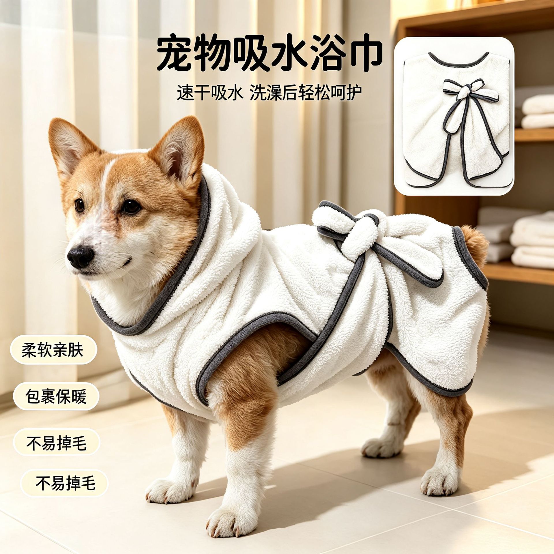 New cross-border pet bath towel for large dogs, full-body wrap, soft fabric for all seasons, breathable dog bath towel blanket, solid color