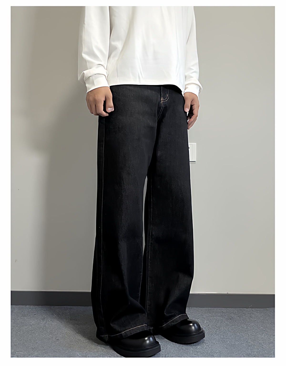 Men's Raw Color Denim Jeans 2026 Spring/Autumn American Style Loose Straight Leg A-Line Wide Leg Pants Trendy mid Waist Long Non-Stretch_mkmklike.com