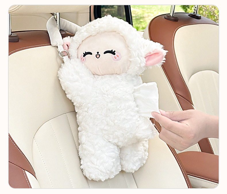 Plush Rabbit Car Tissue Box Car Armrest Box Paper Box Hanging Cute Car Tissue Extraction Decoration Supplies