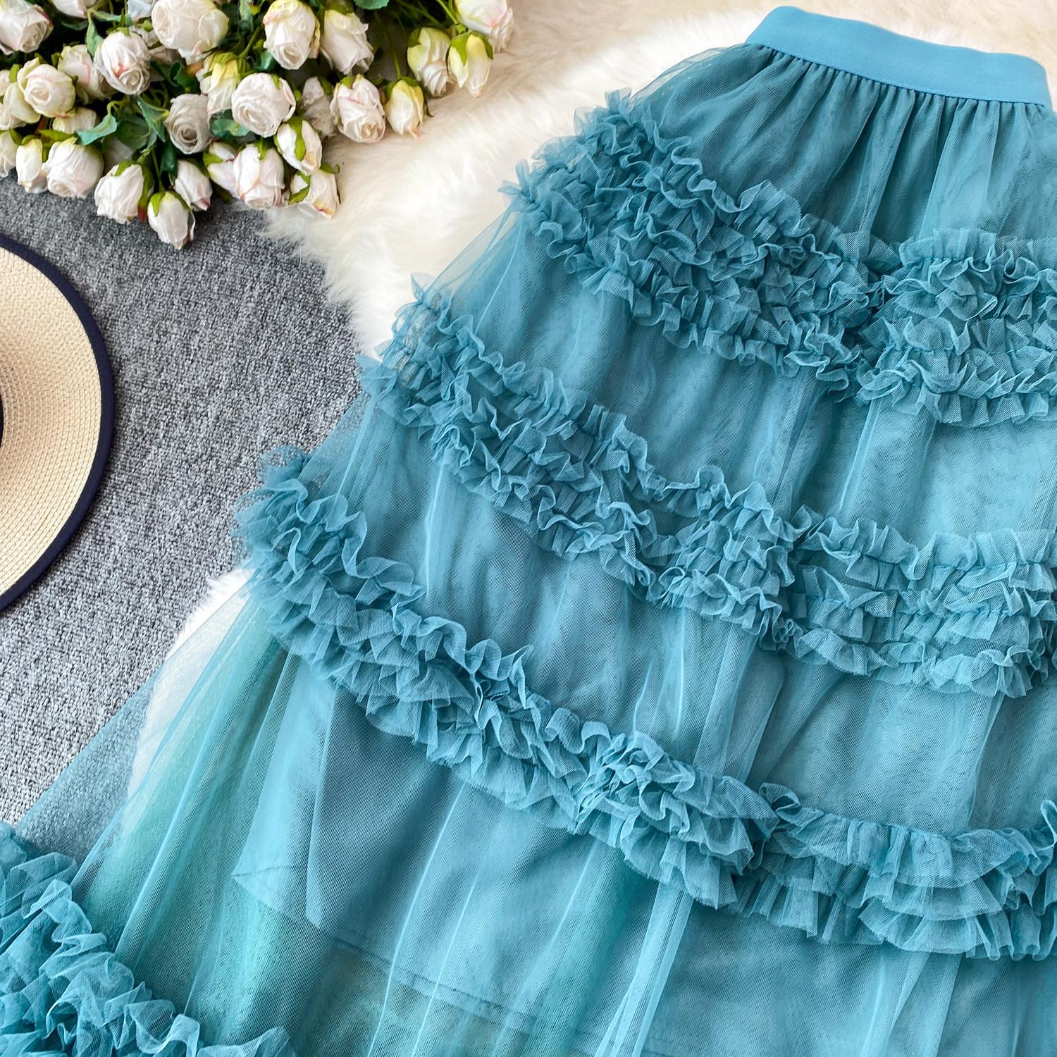Fairy Romantic Style High-Waisted Ruffle Skirt For Women Sweet And Youthful Slimming Cake Skirt For Summer_ecoleips.com