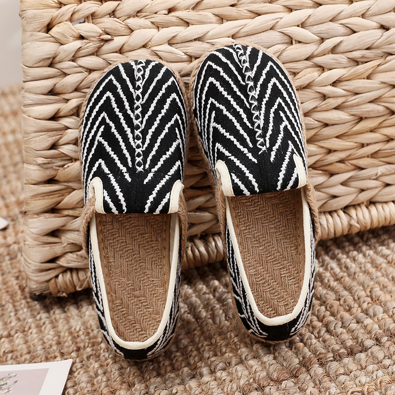 Flowers Chinese Hanfu Shoes stitches embroidered cloth shoes water wave linen shoes goosegrass bottom air single women