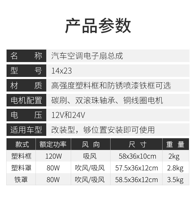 Car Air Conditioning Electronic Fan Assembly Universal Modification 24V Truck Excavator Condenser Water Tank Cooling Fan 12V