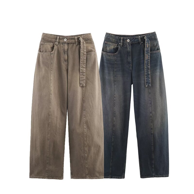 Cross-Border 2025 Autumn and Winter European and American Style Fashionable Casual Loose Barrel-Shaped Low-Waist Jeans for Women X412068 Cross-Border 2025 Autumn and Winter European and American Style Fashionable Casual Loose Barrel-Shaped Low-Waist Jeans for Women X412068