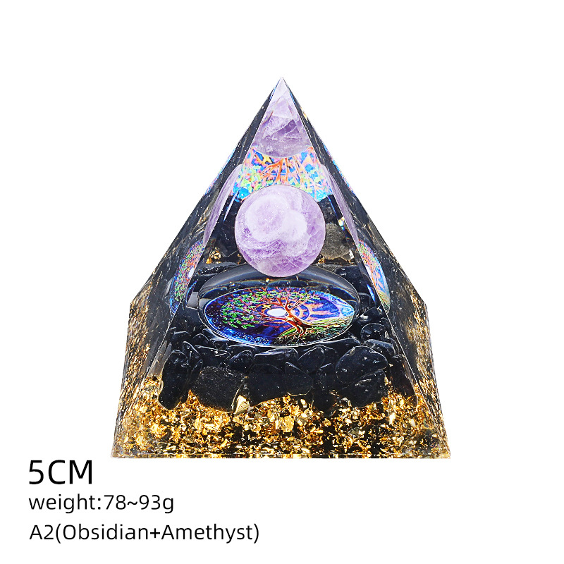 A2紫晶+黑曜石碎石（5cm金字塔）