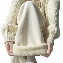 大码女秋高腰加绒加厚裤垂感灯芯绒冬胖mm宽松阔腿休闲裤女