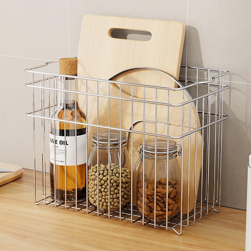 Cross-border stainless steel colander household kitchen storage basket square fruit and vegetable basket trending cosmetics storage basket
