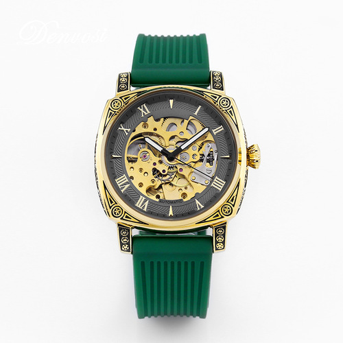 Danforth fully automatic mechanical watch square transparent bottom watch men's mechanical luminous men's hollow silicone band watch