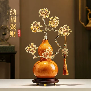 新中式高端水晶石工艺陶瓷葫芦摆件新中式家居客厅酒柜装饰礼盒装