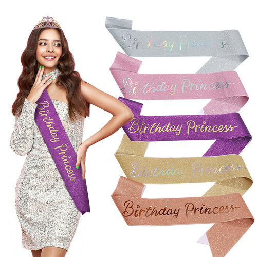 Birthday party shoulder strap etiquette belt birthday princess birthday princess glitter cloth belt and ribbon