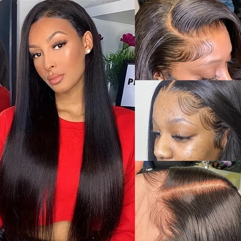 New Style Wig Center Part Long Straight Hair Lace Front 13 X 4 Full Head Synthetic Wig_voghion.com