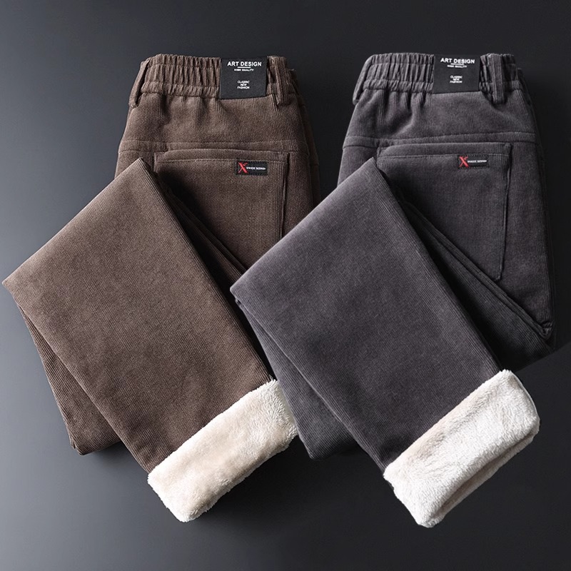 秋冬季羊羔绒休闲裤子男修身2024加绒加厚保暖棉裤外穿灯芯绒卫裤