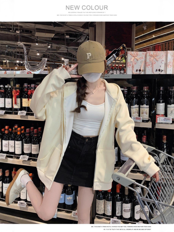 外套女2025新款爆款韩系连帽秋季卫衣女款灰色开衫上衣慵懒风女装|undefined