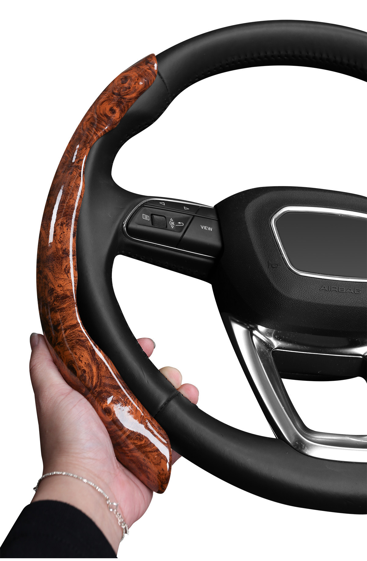 Lincoln Peach Wood Grain Steering Wheel Cover for Adventurer, Aviator, Navigator, Mkc/Mkx, Ultra-Thin Anti-Slip Car Handle