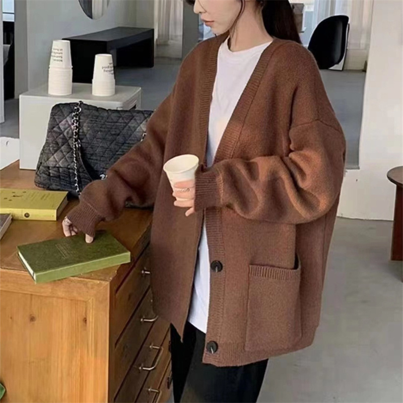 Cross-border gran color sólido cardigan de punto de mujer otoño invierno nuevo diseño para usar suéter de viento suave pegajoso suelto image 11