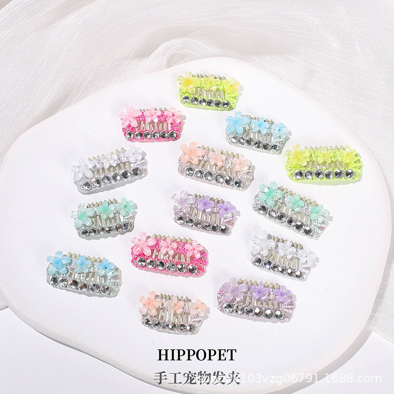 Заколка для домашних животных с дрелью из смолы цветочек из нержавеющей стали зажим для домашних животных BB Bixia Yorkshire Marzis заколка для собак