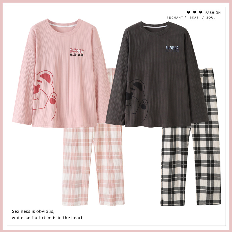 Pijamas de pareja 2022 Primavera y otoño Nuevo estilo coreano pijamas de algodón lindo para hombres y mujeres pantalones de manga larga traje de uso doméstico