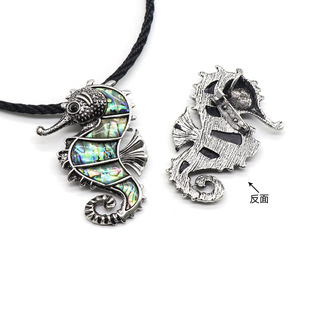 Cross-Border Hot Selling Abalone Seahorse Brooch Pendant Alloy Inlaid Shell Necklace European and American Simple Factory Direct Sale