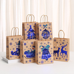 箔押しの青いクリスマスプレゼント手提げ袋祝日パーティーキャンディー包装クリスマスクラフト紙袋スポット卸売り