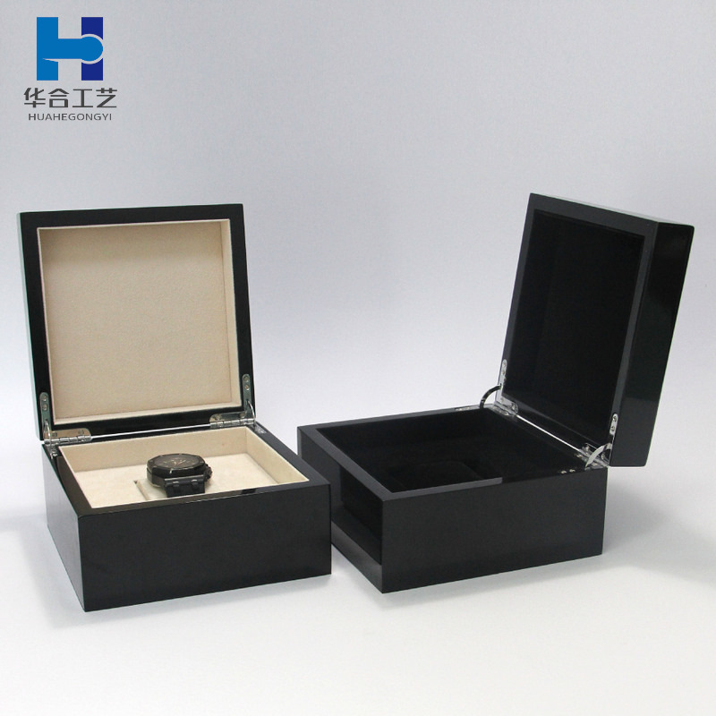 厂家定制单个表盒复古欧式翻盖手表木盒子黑色亮光木质手表盒批发