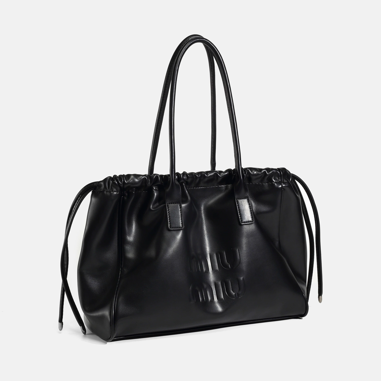 One-shoulder bag, high-end, black, premium finish drawstring top