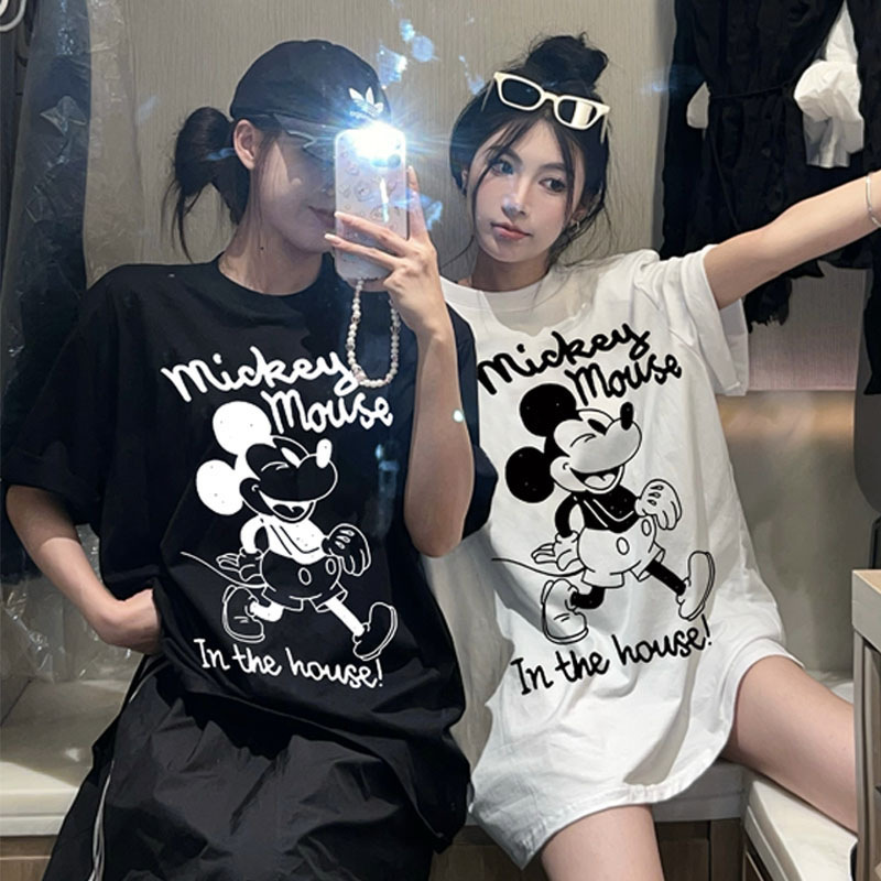 Hong Kong Style Ins High-end Mickey Summer Fashion Brand All-match T-shirt Western Style Women's Crewneck Pure Cotton Short-sleeved T-shirt Couple Clothing