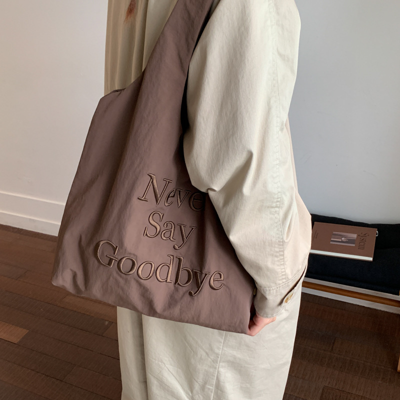 Minimalist Letter Embroidered Tote Bag For Women - New Large Capacity Lightweight Nylon Handbag Shoulder Bag For Fashion Commuting - Thumbnail 7