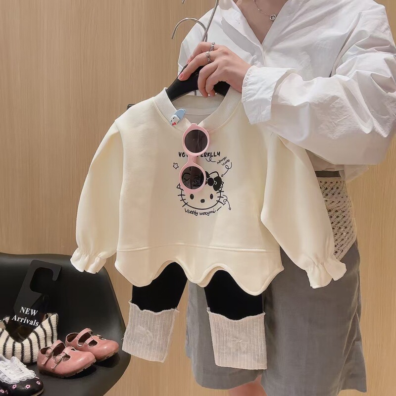 新款2025宝宝可爱套装 曲边卫衣裙两件套 儿童女童撞色打底裤套装|undefined