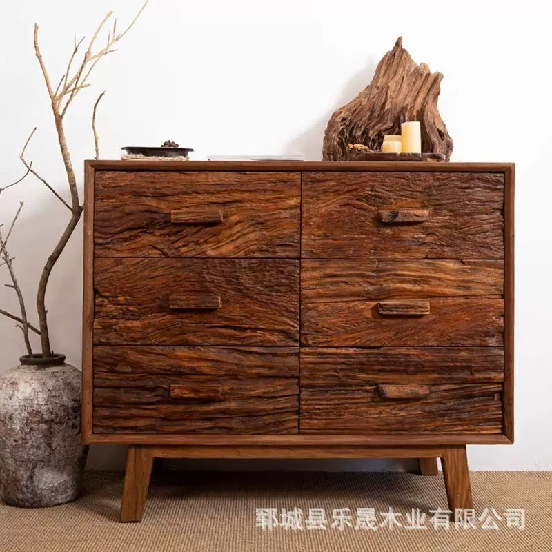 复古做旧柜子美式原木风客厅储物柜卧室装饰餐边柜榆木储物柜