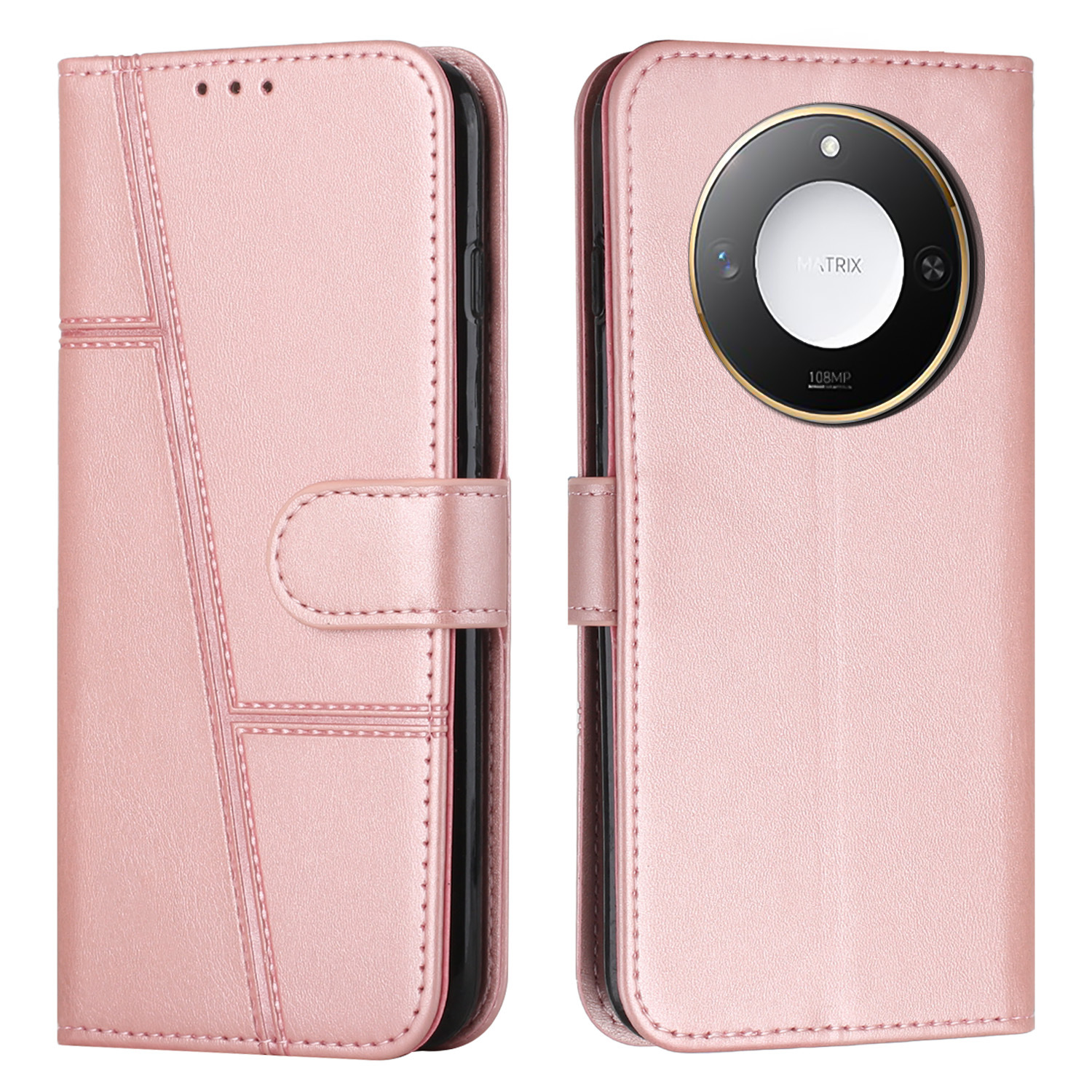 For Huawei Honor X60 Simple Two-color Calfskin Mobile Phone Case Hand Rope Protective Case X9c Smart Flip Case